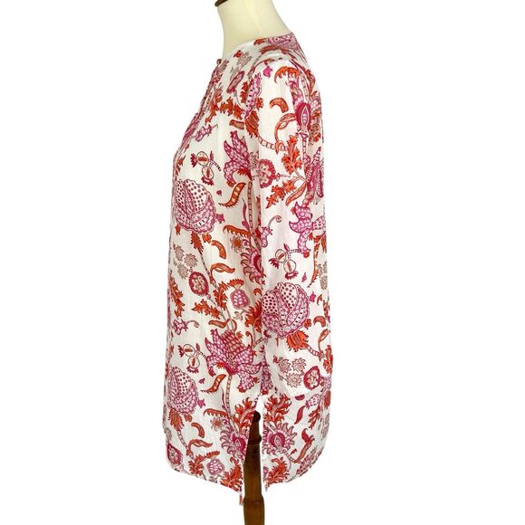 Roller Rabbit Amanda Kurta Paisley Orange V-Neck 3/4 Sleeve Tunic Small - Picture 3 of 10